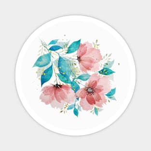 Watercolor Pink and Turquoise Botanical Arrangement 4 Magnet